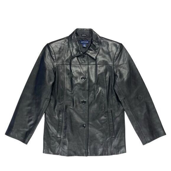Ann Taylor Biker/Moto Jacket Women S Black Leather Buttons Classic Grunge Jacket - Picture 1 of 16